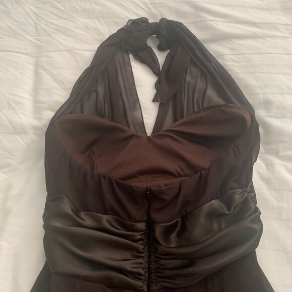 Connected dark chocolate brown halter vneck dress - Picture 5 of 8
